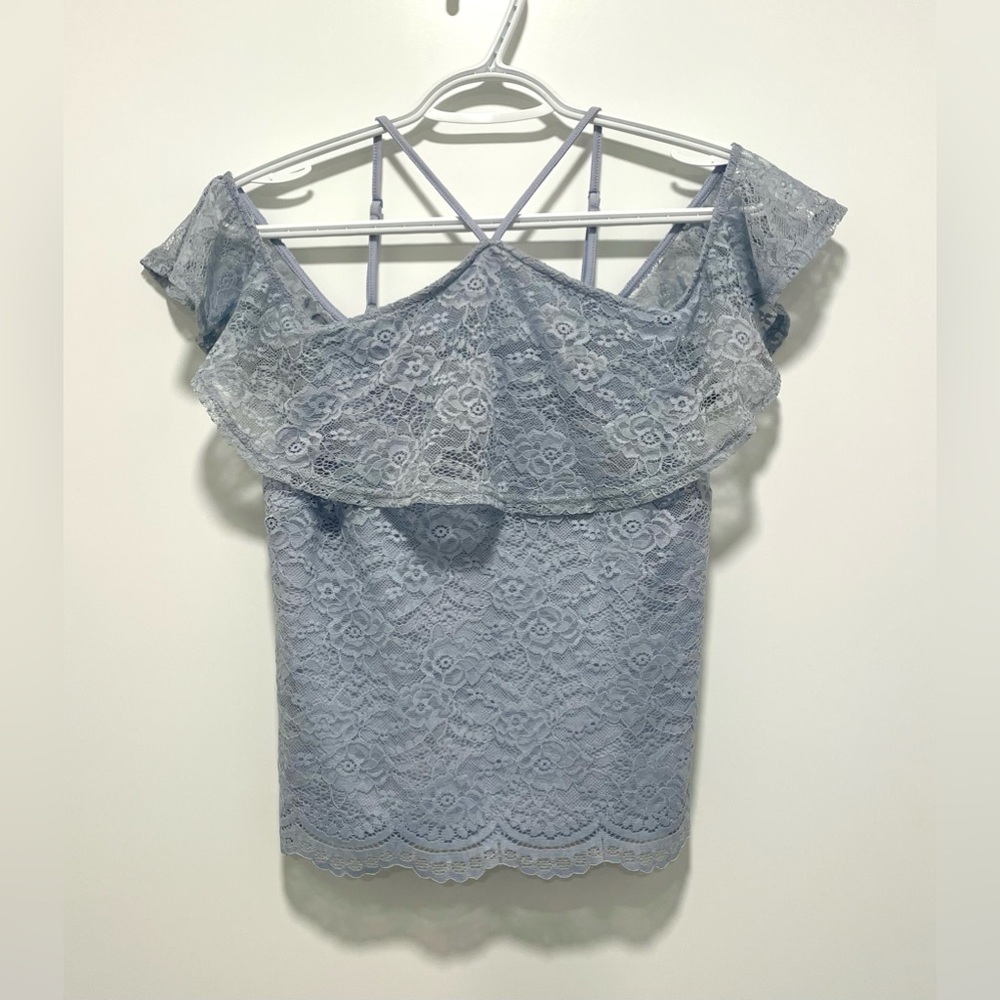 Love, Fire Blue Lace Off-the-Shoulder Halter Neck Top (size XS)